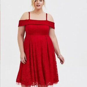 NWT Torrid size 26 Red Lace Cold Shoulder Skater Dress